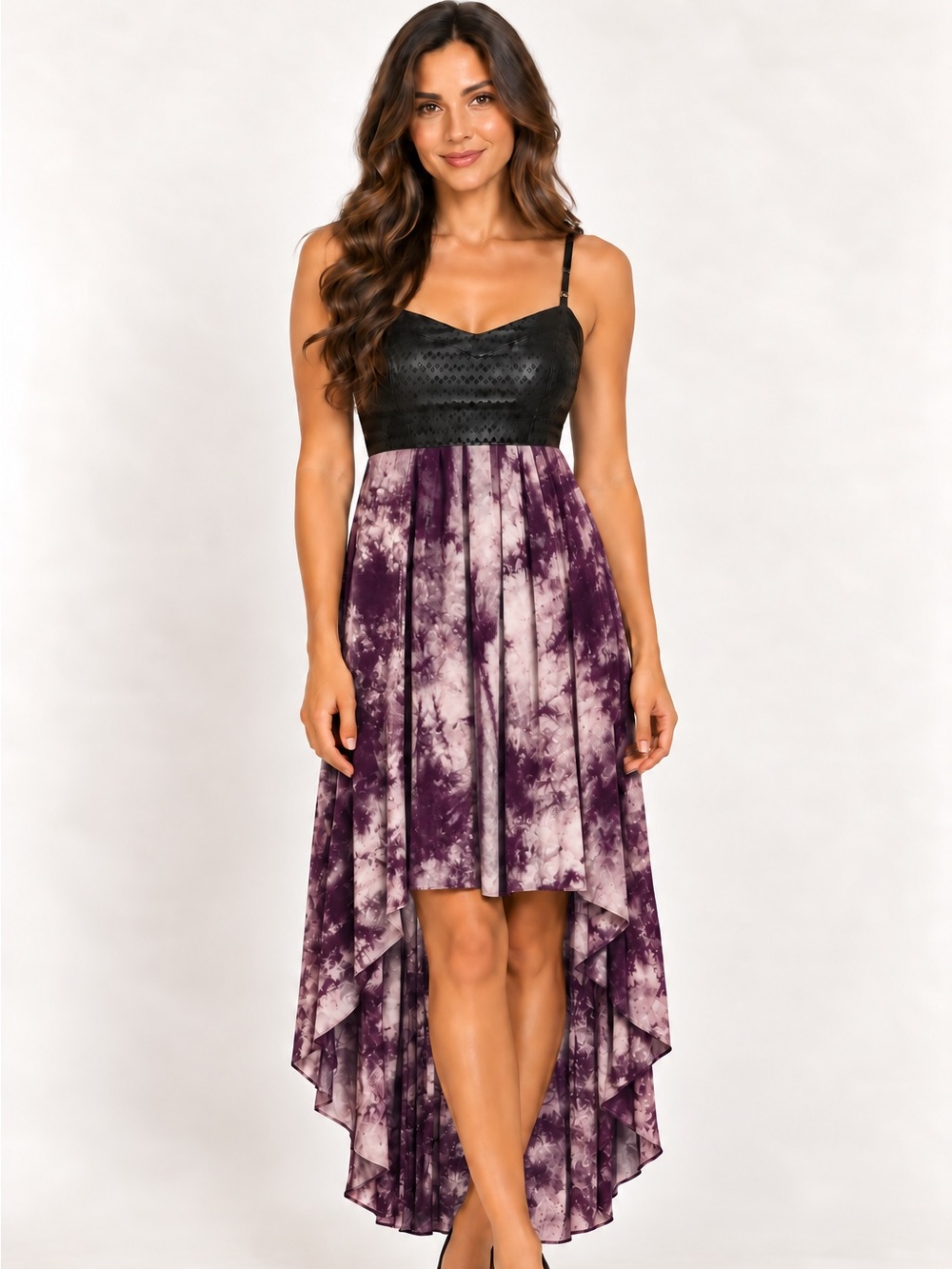 LF Millau High/Low Faux Leather Top Tye-Dye Bottom Dress